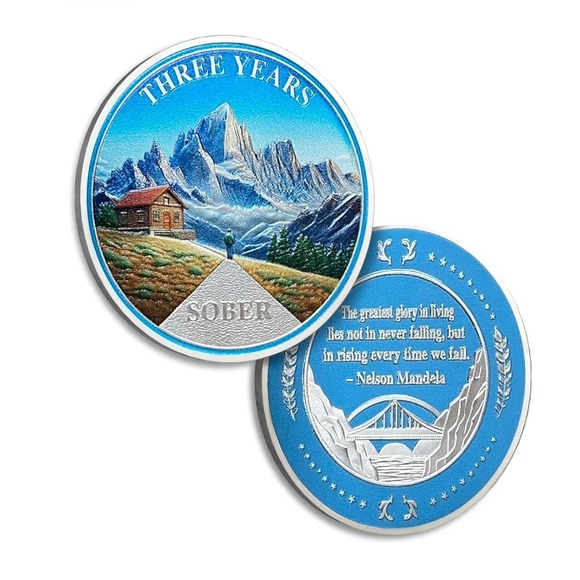 YRCKUDZKG Other - 3 Year Sobriety Coin AA Medallion Mountain Cabin Nelson Mandela Quote